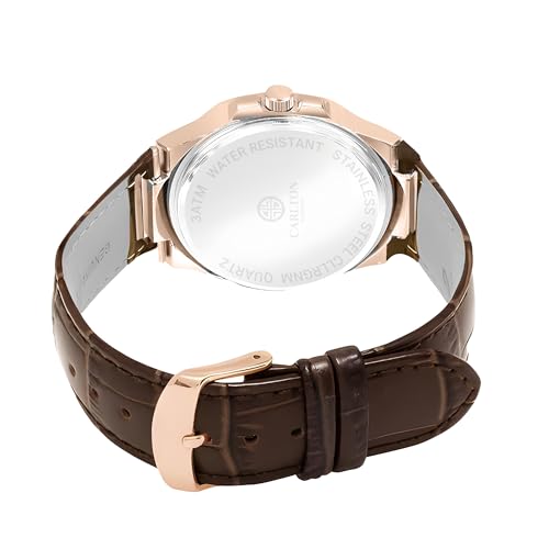 Image of Carlton London Jordan Men Analog Watch, Round Dial, Leather Strap, Quartz Movement, 43 mm Case, Date Display, Classic Casual Style, 30M Water Resistant