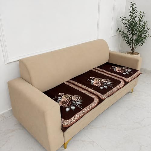 Image of Homerz 'Brooklyn Series' Premium Sofa Cover | Quilted Floral Design | Non-Slip Washable Sofa Protector | Soft Anti Slip Fabric (Brown, 5 (3+2) Seater, Only Seat Cover)