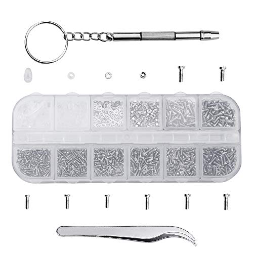 Preisvergleich Produktbild FEIGO 1100 Stück Blechschrauben Kreuzschlitzschrauben,Brillen Reparatur Werkzeugsatz, Micro Selbstschneidende Schrauben Set für Brillen, Sonnenbrillen, Brillen, Uhren, Schmuck