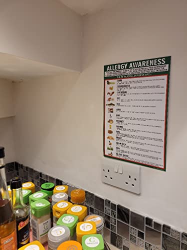 High Quality Food allergy awareness sign A4 List (297mm x 210mm) Laminated 400g 14 allergens POSTER The clearest food allergy notice in the food and hygiene posters range. Allergy warning sign