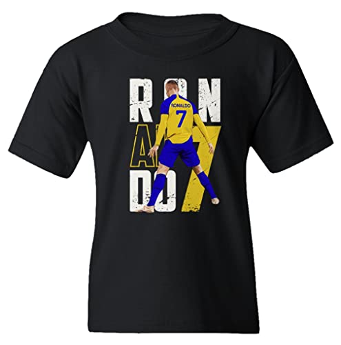 Sheki Apparel Ronaldo 7 Al NASSR Soccer Siuuu Goal Celebration Youth Unisex T-Shirt (Black, Youth Medium)
