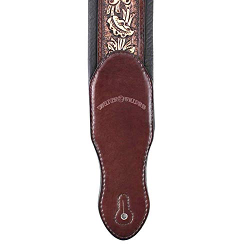 Walker & Williams KB-02-BRN Sangle de guitare rembourrée en cuir avec crâne et croix Marron rustique - Les Beatles, Paul McCartney, John Lennon, RIngo Starr, George Harrison Walker & Williams KB-02-BRN Sangle de guitare rembourrée en cuir avec crâne et croix Marron rustique – Image 5