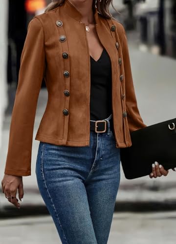 Women's Fall 2024 Faux Suede Leather Jacket Office Work Long Sleeve Slim Fit Blazer Jacket Coat3