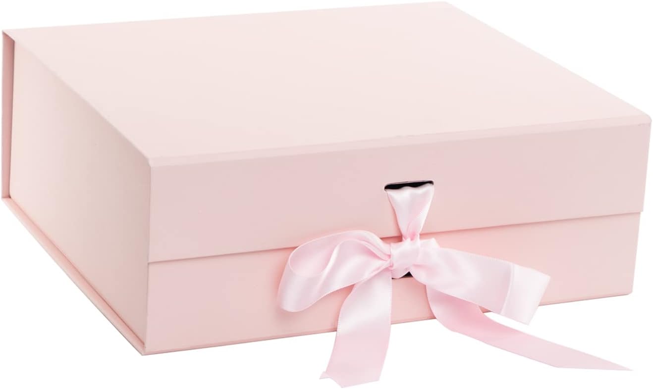 Amazon.com: Pink Gift Box with Satin Ribbon Collapsible 10.2x9x3.74 ...