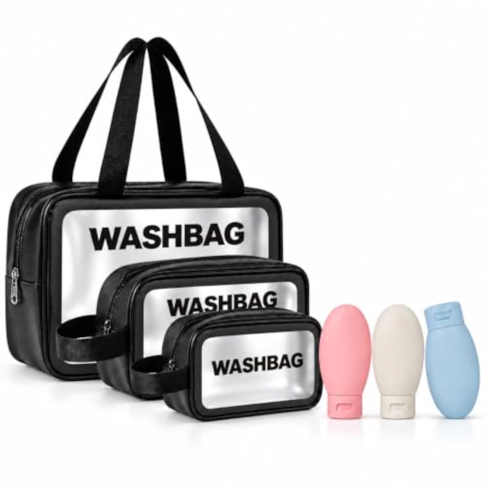 Wash Bag Set for Women & Men with Silicone Bottles