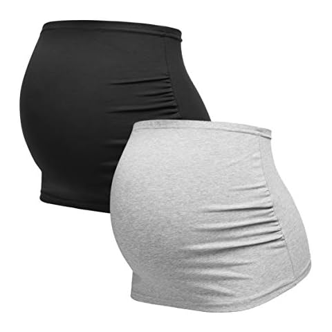 Herzmutter Bauchband für Schwangere - 2er-Set - Baumwolle - Umstands-Bauchbänder - Rückenwärmer-Shirtverlängerung - 6000 (Schwarz/Grau, L) Cover