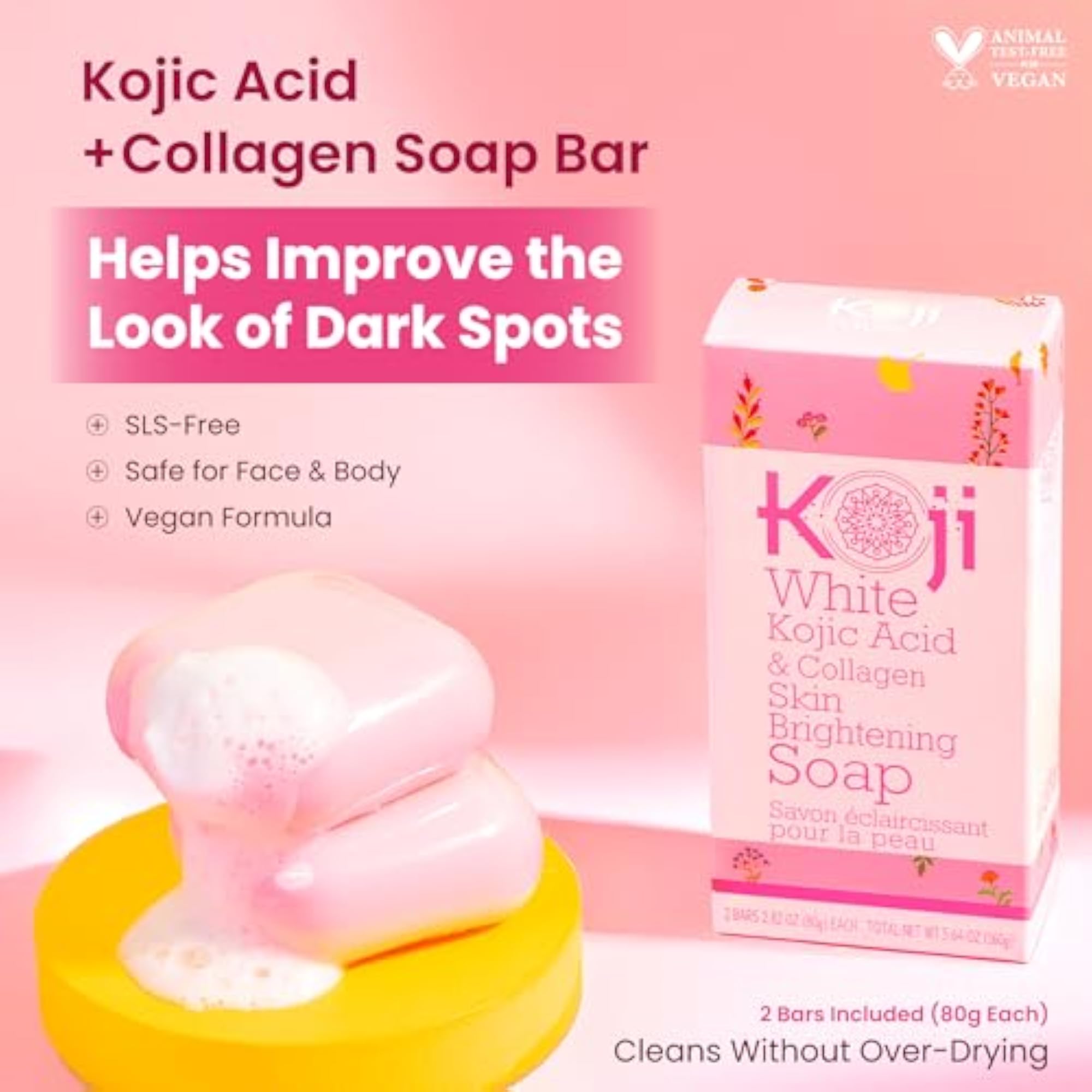 Kojic Acid & Collagen Skin Lightening Soap, 2 Bars