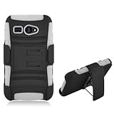 For Kyocera Hydro C5170 (Boost Mobile) White Armor Case, w/ Black Belt Clip & Black Stand