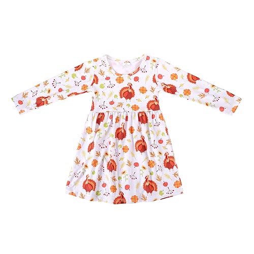 Halloween Christmas Toddler Girls Dress Pumpkin Spider Ghost Print Dresses Long Sleeve 2-8Y