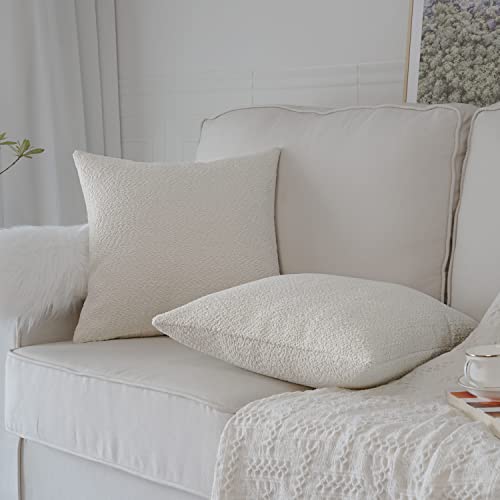 Artcest Set Of 2 Decorative Boucle Like Square Throw Pillow Covers, Glamorous Comfy Elegant Textured Zippered Cushion Cases For Couch Bed And Living Room Decor, 18"X18" (Ivory) #TOP1