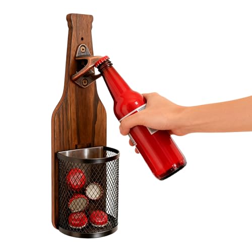 Décapsuleur Mural, Décapsuleur de Bière avec Récipient de Récupération, Ouvre Bouteille en Bois, Deco Murale pour une Utilisation Dans Bars, Maisons,...
