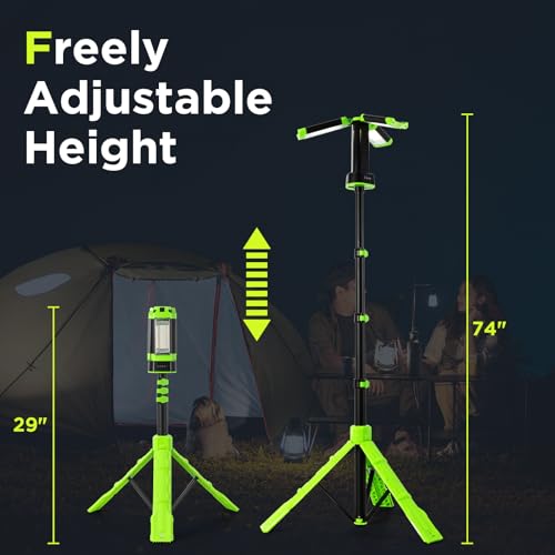 STEELITE Camping Emergency Light 2700 Lumens 12000mAh with Adjustable Tripod Stand, IP65 Waterproof Cordless Work Light, Magnetic Base, Telescopic, for Camping Outdoor Work Garage, Green - Image 4