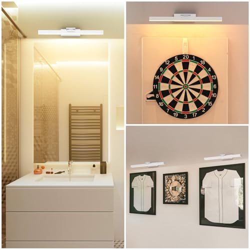 Image of PESUTEN Picture Light Battery Operated, 16in Wireless Art Light for Paintings CCT Dimmable Recharging Battery Picture Light with Remote Control for Gallery Dartboard Art Bedroom Bathroom 2pcs White