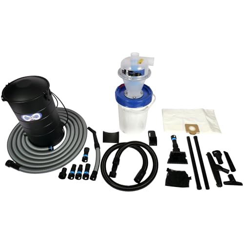 Cen-Tec Systems Aeon 7 Gallon Wall-Hung HEPA Commercial Vacuum, Dust Collection Separator with 5 Gallon Bin, 30 Ft. Hose with Quick Click Dust Adapter Kit