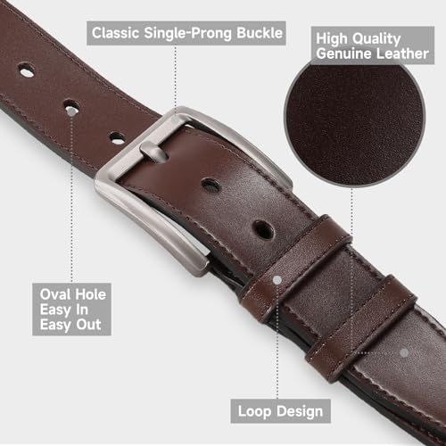 GAEKEAO Mens Belt Full Grain Leather Belt for Men - Black Belt 1 3/8" Width Mens Belts for Jeans with Metal Buckle4