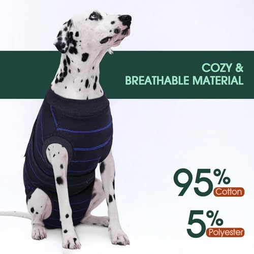 Image of Kuoser Dog Surgery Recovery Suit, Soft Breathable Dog Recovery Suit for Female Spay Male Nueuter, Anti Licking Puppy Onesie Pet Surgical Suit for Dogs Abdominal Wounds Skin Disease, Blue Strips S