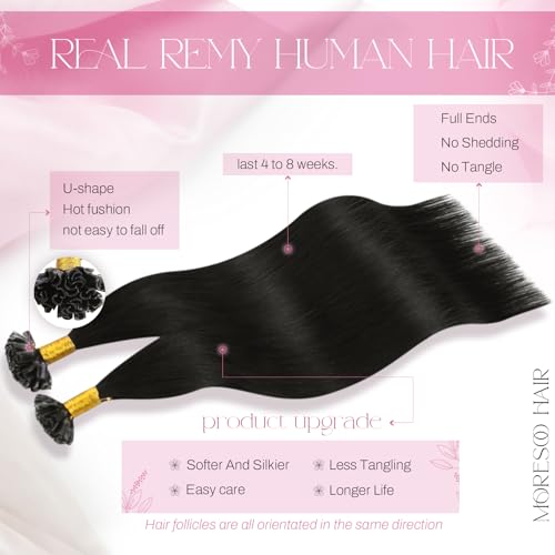 Image of Moresoo K Tip Hair Extensions Human Hair, Natural Black, 20 Inch | 50g 50 strands, pre-bonded keratin tips, salon clients, natural-looking blend, professional styling