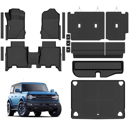 All Weather Car Floor Mats Cargo Liner with Backrest Mat for Ford Bronco 4 Door 2025 2024-2021(Not for Bronco Sport) TPE Rubber Liners Full Set Automotive Mats for 2025 Bronco Accessories