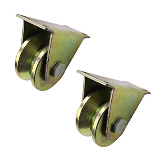 ELUKHT 2 V-Groove Steel Caster Wheel,Heavy Duty Rigid Wheels,Sheave Round Tube Directional Track Wheel,Double Bearing,for Industrial Machines,Sliding Door,Rolling Gates,Wire Rop,50mm/2in