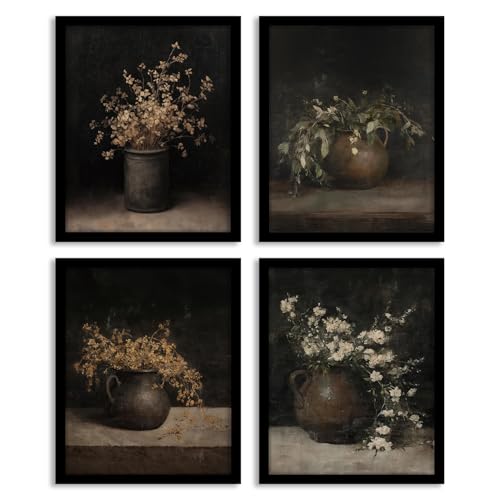 Image of WEFKODO Dark Cottagecore Decor Vintage Moody Botanical Wall Decor, Moody Wall Art for Home Bedroom Bathroom Living Room Dorm College, Cottagecore Room Posters Prints 4Pcs, 8x10 Unframed