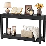 iSunirm Mesa Consola Negra de 120 cm, Mueble Recibidor Extra Largo y Estrecho, Mesa Entrada Moderna de 2 Niveles para Pasillo, Consola de Madera para Detrás del Sofá, Estilo Minimalista y Robusto