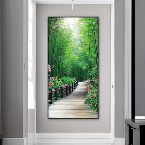 Peinture sur toile route de bambou vert GELYX 60x120cm sans cadre pour salon