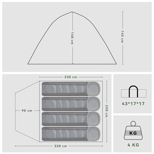 Campingzelt mit Vorraum, Zelte Camping Zelt für 2-4 Person, PU5000 wasserdichte Zelt für Camping Reise Trekking Garten Kuppelzelt Ultraleichte Backpacking 2025 Upgrade