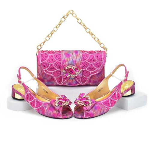 Women's Peep Toe Pump and Purse Set - Sparkly Crystal Party Shoes with Matching Clutch for Special Occasions2