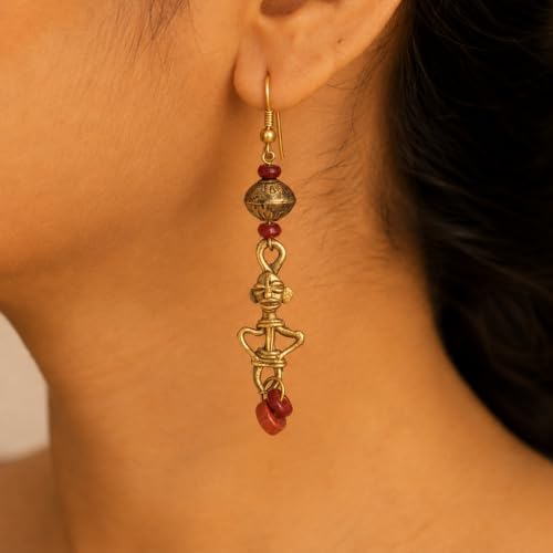 Image of Handcrafted Tribal & Dhokra Art Earrings for Women - Wooden, Nature-Inspired Statement Drop & Traditional Ethnic Designs