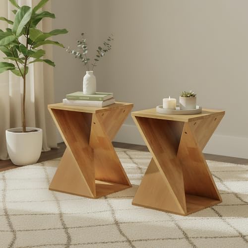 Cagnolier Beistelltisch 2er Set,Klein Couchtisch,Quadratisch Beistelltisch,Beistelltische mit Stauraum,für Wohnzimmer und Schlafzimmer,Balkon,Mit einzigartigem Spiralförmigem Standfuß,40.6x40.6x61cm – Bild 4