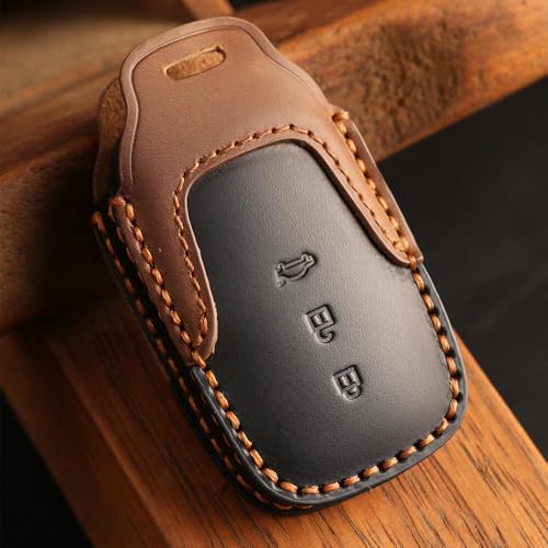 Image of Keyzone Dual Leather Key Cover for Toyota Fortuner, Legender, Land Cruiser, Innova HyCross 3 Button Smart Key (Black-Brown)