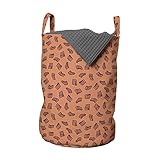 ABAKUHAUS Saumon Sac à linge, Des morceaux de poisson viande graphique, Panier avec poignée Fermeture à cordon pour laverie automatiqu, 33 x 33 x 49 cm, Saumon noir Peach