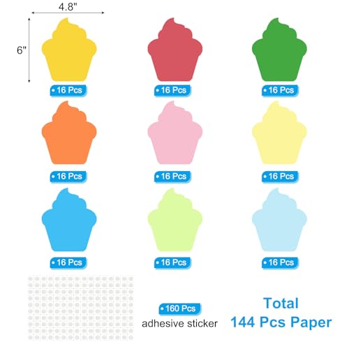 PATIKIL Recortes de bolo, pacote com 216 bolos de papel, recortes coloridos para decoração de sala d