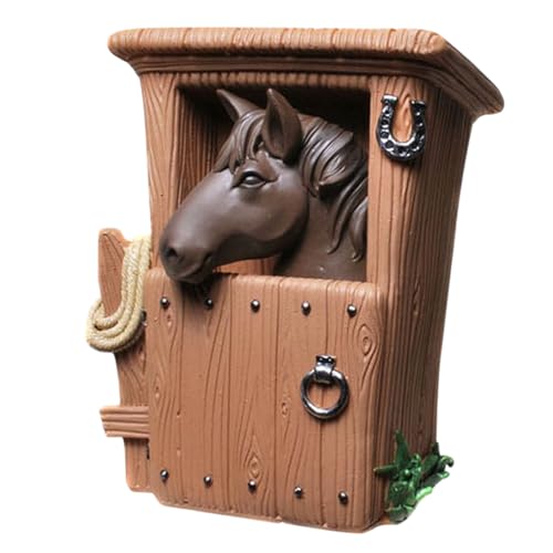 Kremers Schatzkiste Tirelire cheval dans l'écurie marron – 14 cm – Tirelire en pierre artificielle cheval – Tirelire d'équitation cadeau pour les...