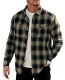 VOGSTART Mens Gentle Fashion Shacket Heavy Winter Button Shirt Fleece Lined Flannel Thermal Warm Chest Pocket Jacket Black and Yellow S