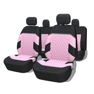 TOYOUN Pink Car Seat Covers Full Set For Women, Universal Seat Covers for 5 Car Seater Front Bucket Seat Covers and 50-50 or 60-40 Rear Split Bench Back Seat Covers