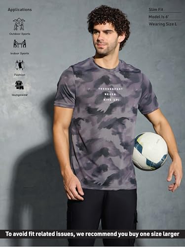 Image of TECHNOSPORT Men's Regular Fit Half Sleeve Crew Neck T-Shirt, TECHNOCOOL+ Quick Dry Moisture Wicking Stretchable Sports Gym and Casual Wear