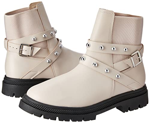 Bota Beira Rio Estilo Motociclista Napa Berlim Salto Baixo,Creme/Preto,36