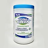 Toallitas de limpieza multiusos Total Kleen para todas las superfícies - 100% Biodegradable - Limpieza en una sola pasada - Envase 100% Reciclable - Bote 100 Toallitas Desinfectantes
