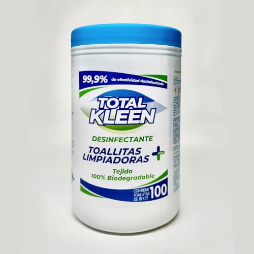 Toallitas de limpieza multiusos Total Kleen para todas las superfícies - 100% Biodegradable - Limpieza en una sola pasada - Envase 100% Reciclable - Bote 100 Toallitas Desinfectantes