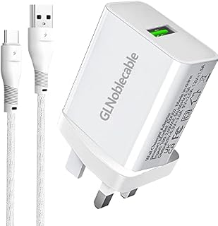 18W USB Charger Plug With Cable for Samsung Galaxy A13 A53 A52 A72 A32 A42 5G A12 A02S A03S A41 A8 2018 M23 A04S,Xiaomi 12 11T Mi 10T,Redmi Note 10 9 11 Pro,Poco M4,Fast Quick Charge 3.0 Power Adapter