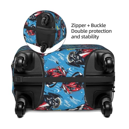 Luggage Cover Protector - Red Motorcycle Rider Print Suitcase Covers for Luggage Fit 22-24 Inch Suitcase3