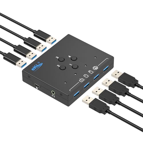 Conmutador USB 3.0 para 4 ordenadores, 4 dispositivos periféricos USB, conmutador para PC, portátil, ratón, teclado, escáner con un botón de intercambio y salida de audio de 3,5 mm