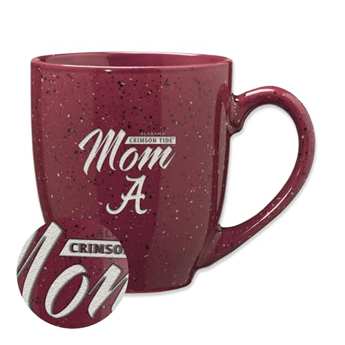 Rico Industries NCAA Alabama Crimson Tide Mom 16 oz Team Color Laser Engraved Speckled Ceramic Coffee Mug