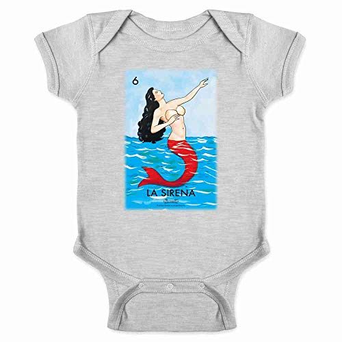 La Sirena Mermaid Loteria Card Mexican Latina Graphic Shirt Bodysuit Toddler Gray 6M