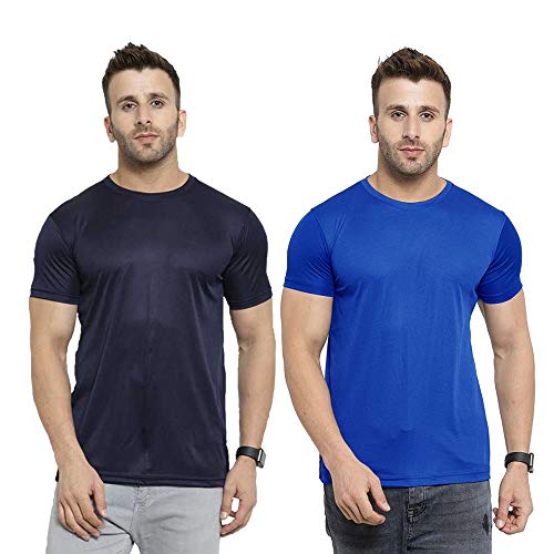 Image of TQH Men Dri Fit Polyester Half Sleeve Round Neck Multicolor t Shirts - Combo Set of 2