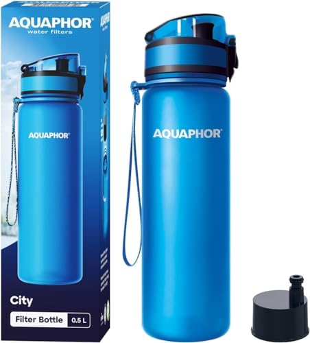 AQUAPHOR - AQUAPHOR City Filtered Water Bottle in Tritan BPA-Free - Portable with Integrated Water Purifying Filter 500 ml - Blue