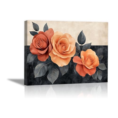 Tableau moderne toile rose et orange brûlé 70x100cm encadrée QUSAAOU