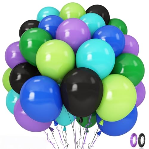 Black and Green Balloons, 60PCS Teal Blue Green Purple Video Game Balloons, Black Purple Blue Balloon for Man Video Game Baby Shower Birthday Monsters Theme Boys Game Night Party Decorations Supplies