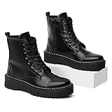 Bota Coturno Feminina Cadarço Zíper Conforto Casual Cor:Preto;Tamanho:35